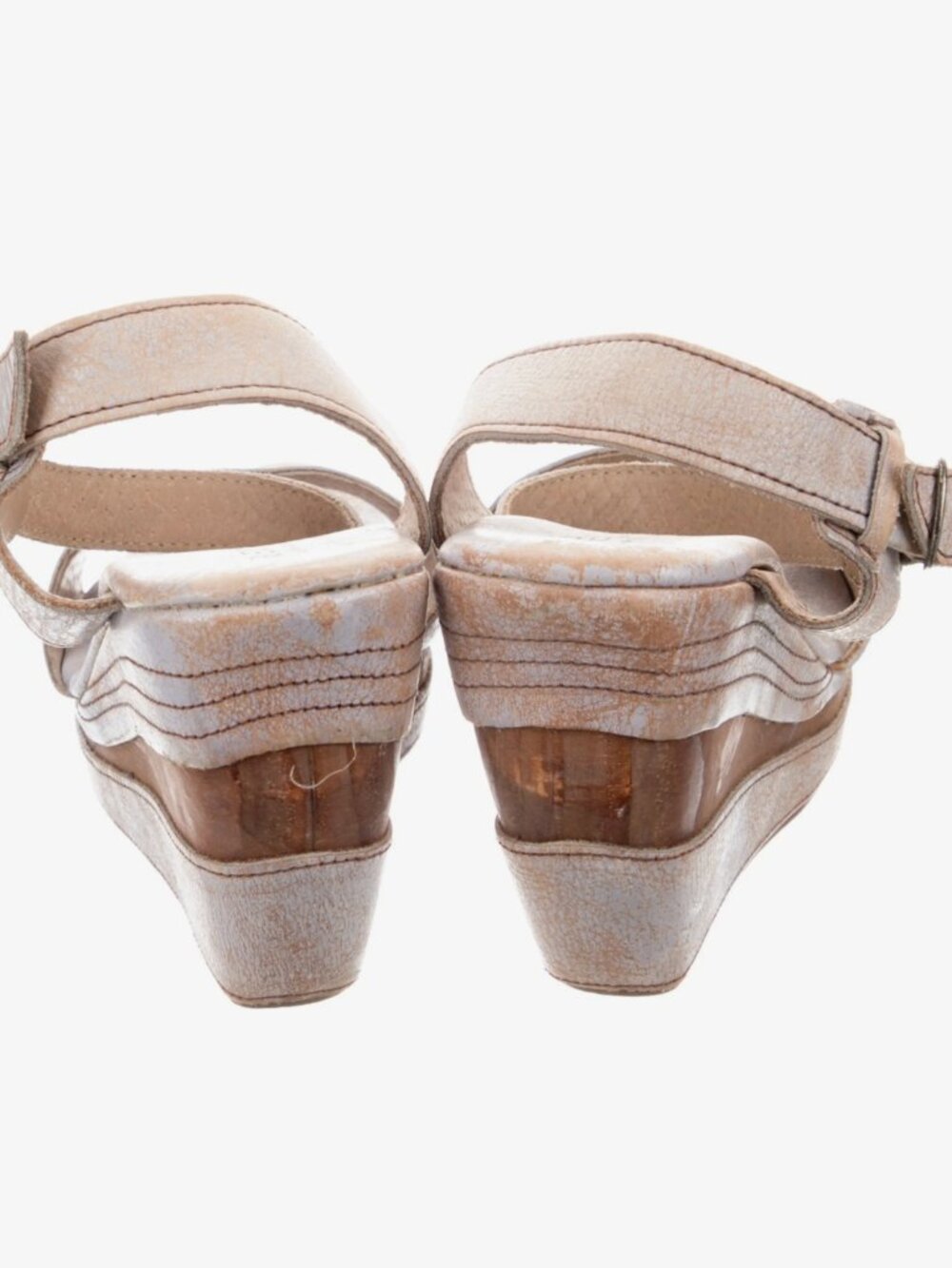 Bed Stu Silver Lux Metallic Leather Platform Wedge Sandals 7.5 - Picture 15 of 16
